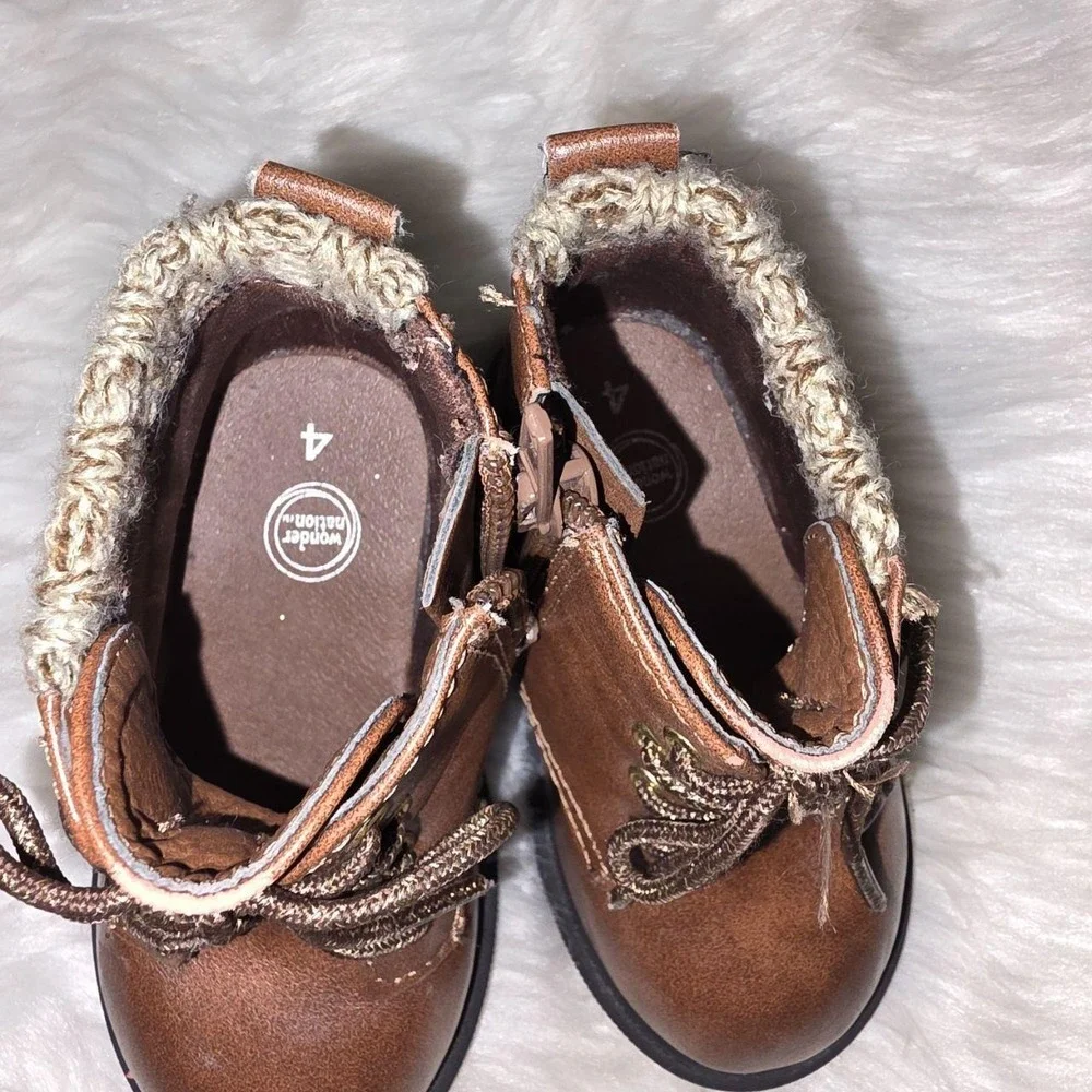Wonder Nation Toddler Boots Size 4 Brown Ankle Zip Lace Up 1GWN40FF008